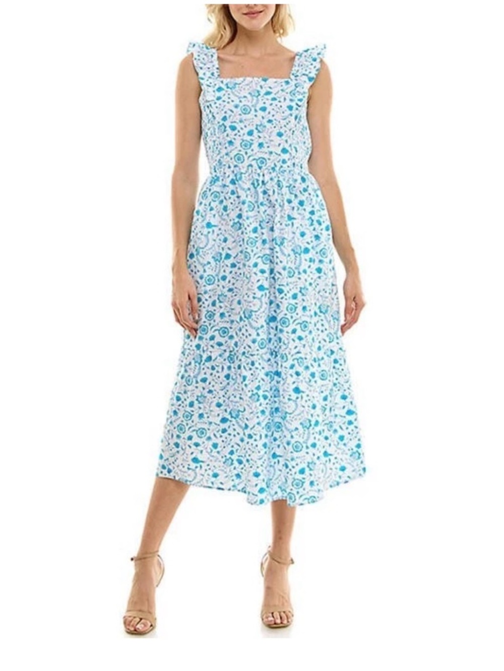 Draper James White and Teal Floral Blouse